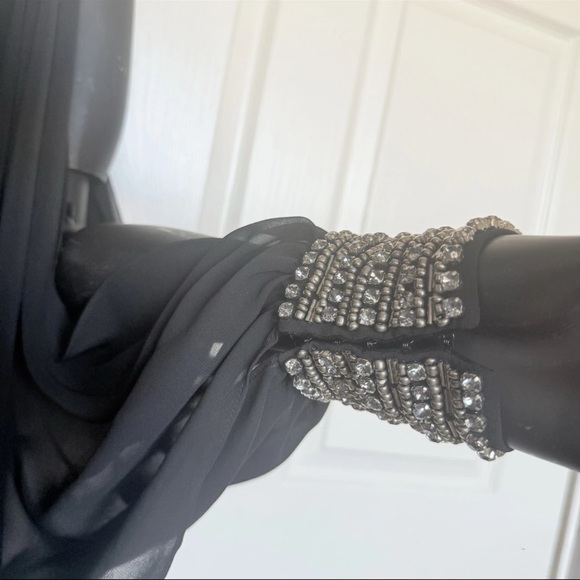 NWT Laundry By Shelli Segal Black Chiffon Maxi Dress Slit Long Sleeve Size 4 - Picture 5 of 15